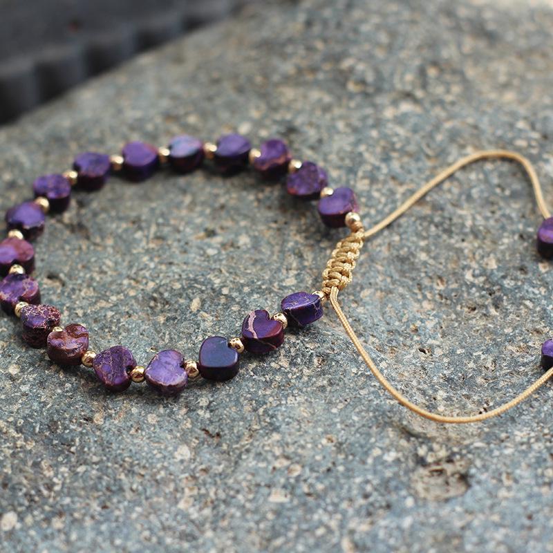 Colorful Bohemian Purple Emperor Bracelet with Adjustable Braided Hematite Spacer Beads