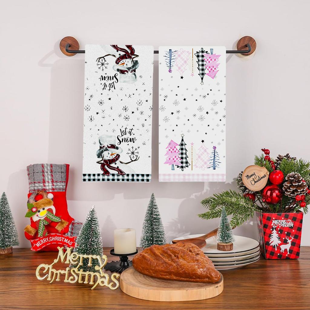 Cross-border Christmas gift towel microfiber cartoon snowman printing kitchen hand towel to print