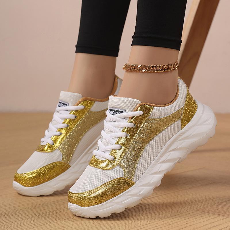 New large-size fashionable European and American style spring color matching sequins personalized flat-bottomed casual board shoes