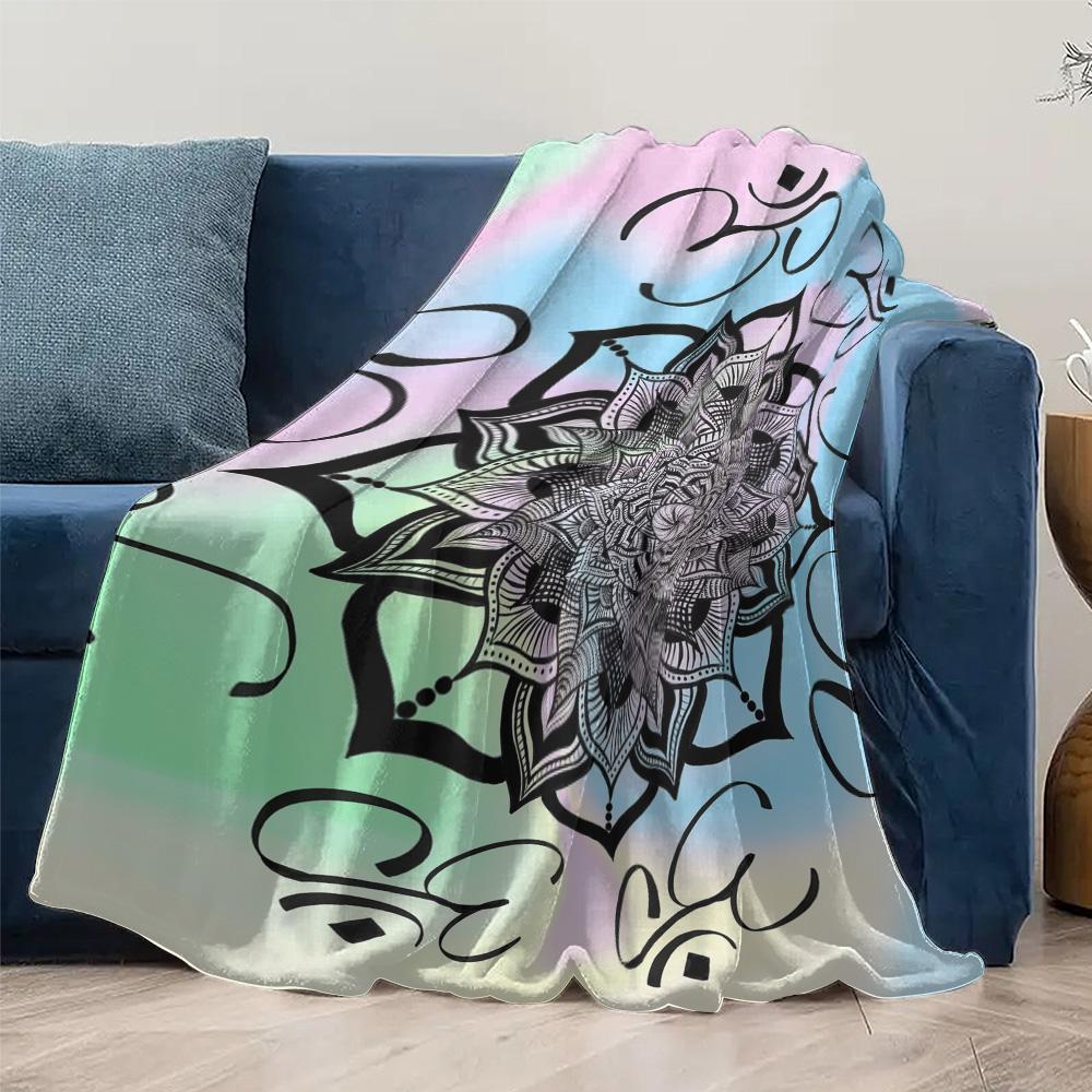 Rainbow Ombre Mandala Tie Dye Fleece Blanket Soft Warm Throw Blanket for Sofa Bed Decoration Gift