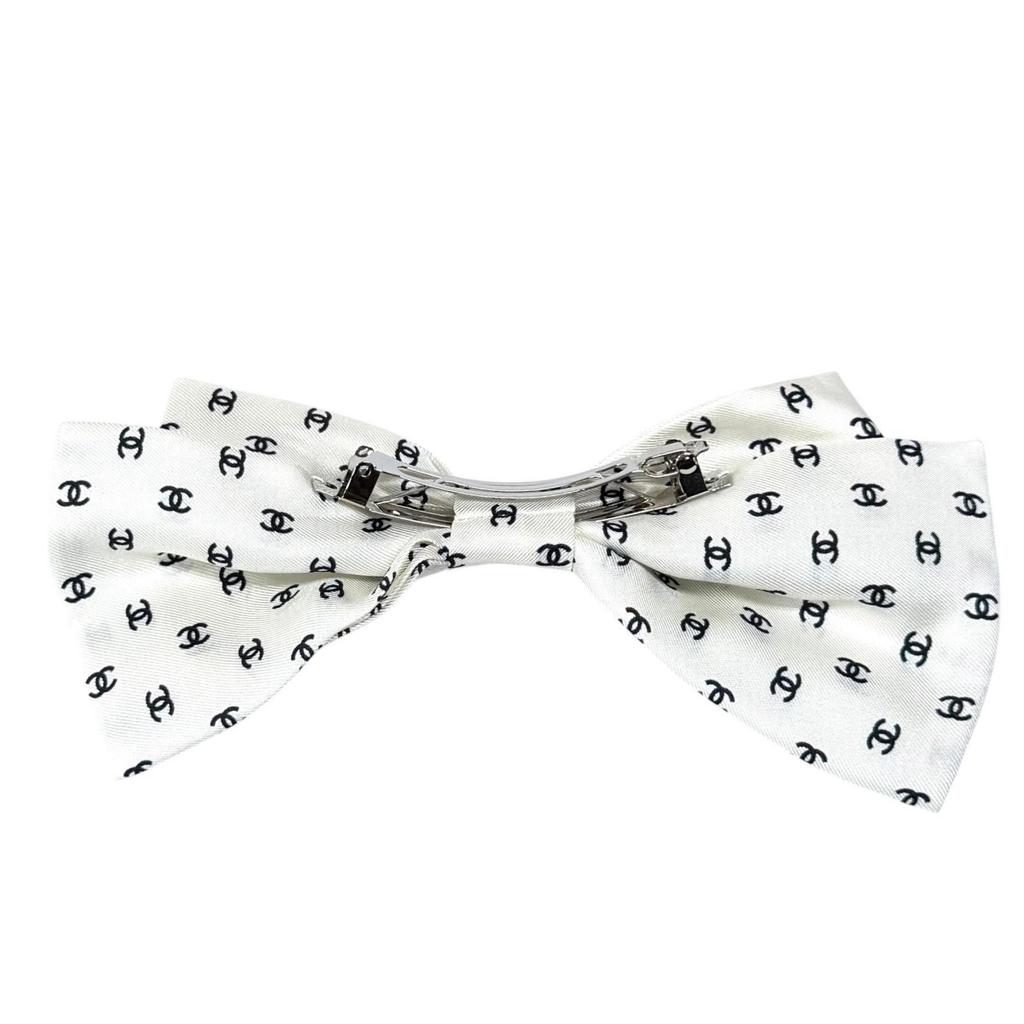 Used Unused item CHANEL Chanel 25P Coco Mark All-over Pattern Ribbon Barrette Hair Accessory White Black Made in Italy Women's