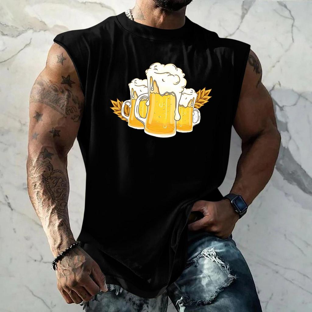 Men Sleeveless Tank Top Loose Fit Casual Streetwear Sport Vest with Textured Pattern Printed Design for Everyday Vacation Wear