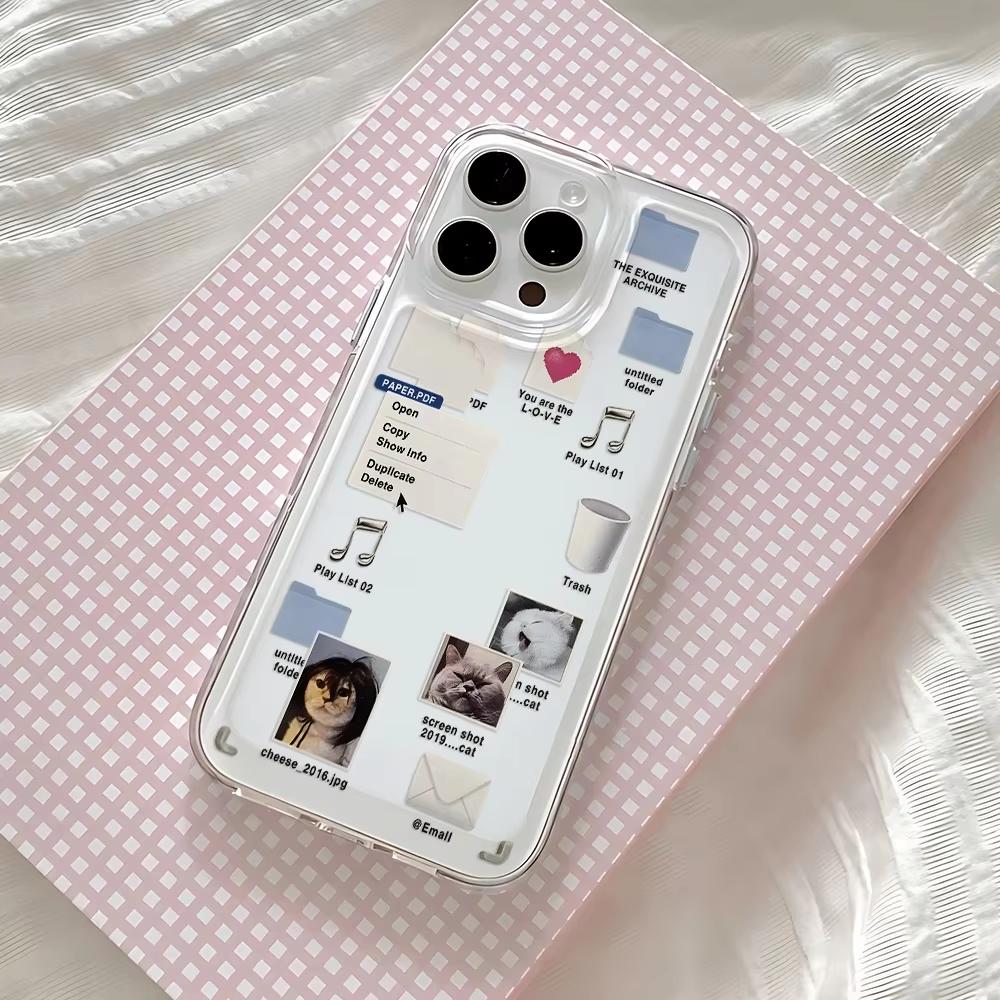 

Корейский Ins Кот Файлы Чехол для Телефона Для iPhone 16e 16 15 14 13 12 11 Pro Max 7 8 Plus XR XS Max Ударопрочный Силиконовый Прозрачная Задняя Крышка iPhone 15