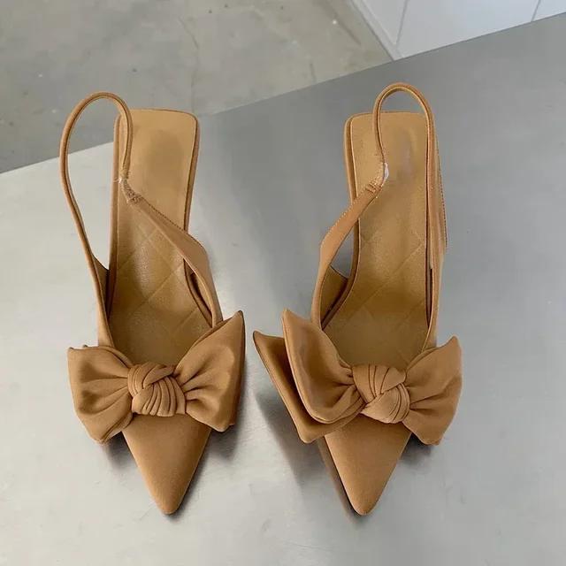 2025 New Baotou High Heel Sandals for Women's Fashion Bow Pointed Fine Follow Shoes Elegant and Elegant High Heel Shoes