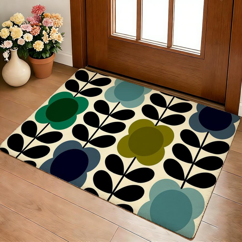 O-Orla Kiely Flower Floor Mat Cozy Flannel Soft Thick Non-Slip Mat For Living Room Bedroom Kitchen Decor Rugs