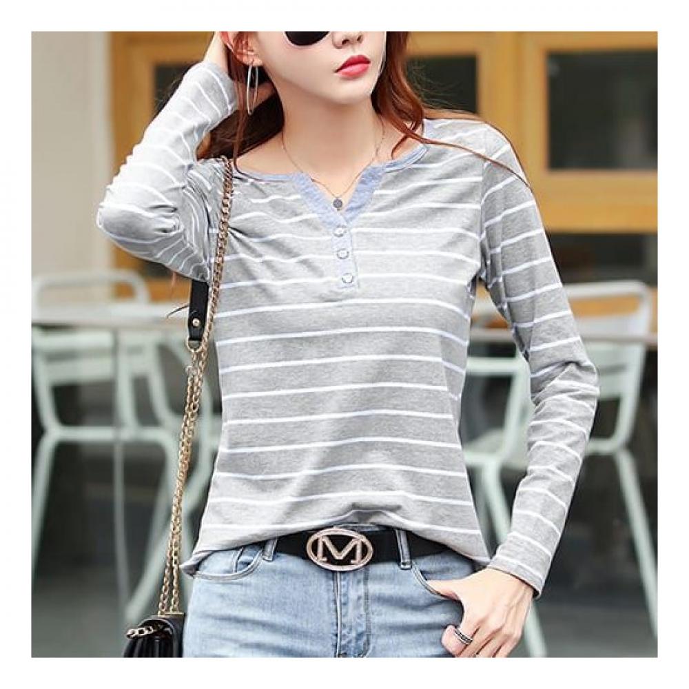 Navava Men Casual STripe BuTTon PoinT Long Sleeve T shirT nT1322