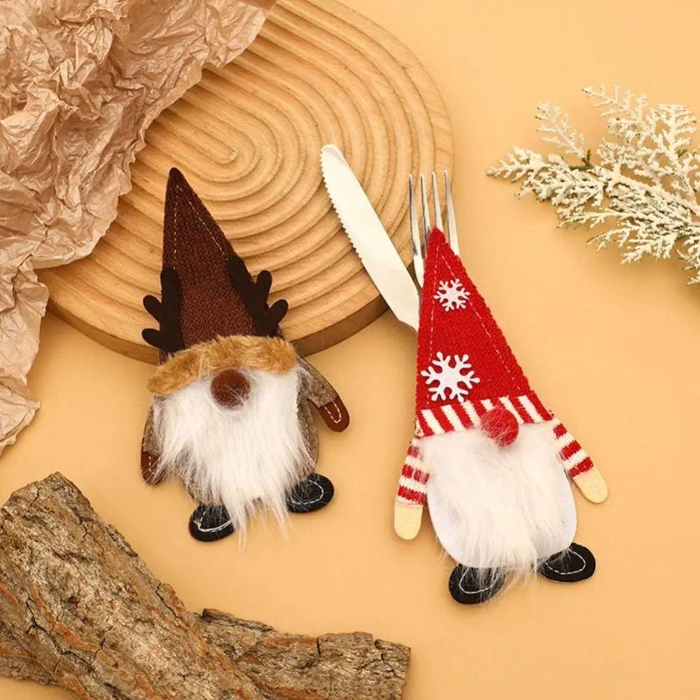 Cute Santa Claus Silverware Holder Faceless Doll Xmas Tableware Storage Bag  Party Favors