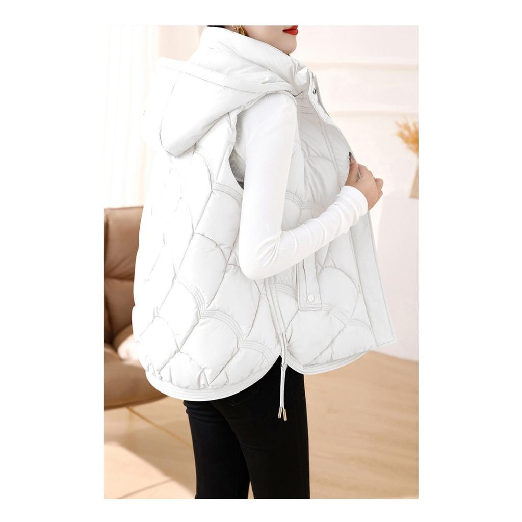 Frühlings- und Herbstjacke Daunen-Baumwollweste für Damen, Temperament Stehkragen Baumwolljacke Kurze Schulter Daunenweste