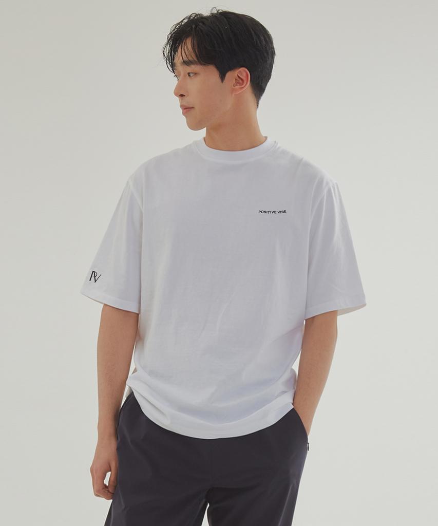 Pojitibeubaibeu [Unisex] Logo-Embroidered Oversized Cotton-Jersey T-Shirt(White)