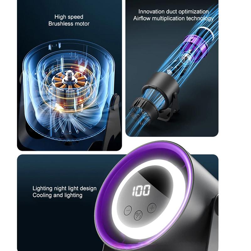 Desktop Bladeless Electric Fan, USB Rechargeable with Ambient Light, Silent Turbo Fan, 100 Speed Air Cooler