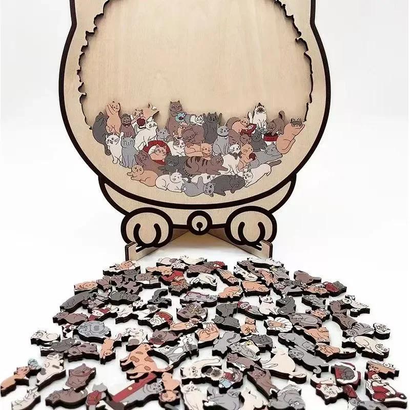 135pcs Cat-shaped Wooden Jigsaw Puzzle Gifts for Cat Lovers Home Decorations Unique Irregular Puzzle Pieces Game Birthday Xmas