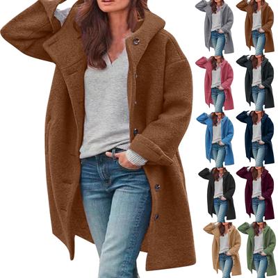 Γυναικείο μονόχρωμο τζάκετ Casual Loose Fit Button Coats Up Μακρυμάνικο Πανωφόρι με Τσέπη, Πανωφόρι με κουκούλα