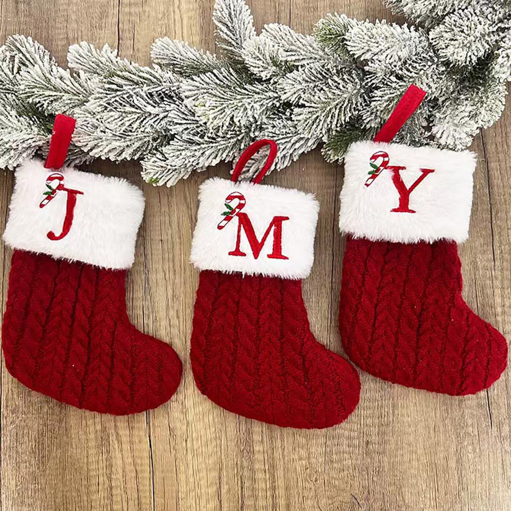 Christmas Stockings Decorative Letter Knitted Sock Hanging Decoration Easy to Hang Festive Christmas Tree Decor