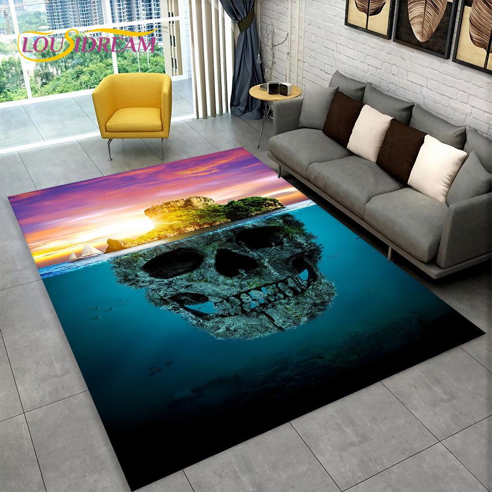 3D Gothic Horror Indian Skull Area Rug,Carpet Rug for Home Living Room Bedroom Sofa Doormat Decor,Kitchen Non-slip Floor Mat