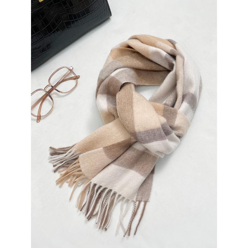 Scarf female 100 pure wool autumn and winter new style high-end sense versatile warm plaid scarf student