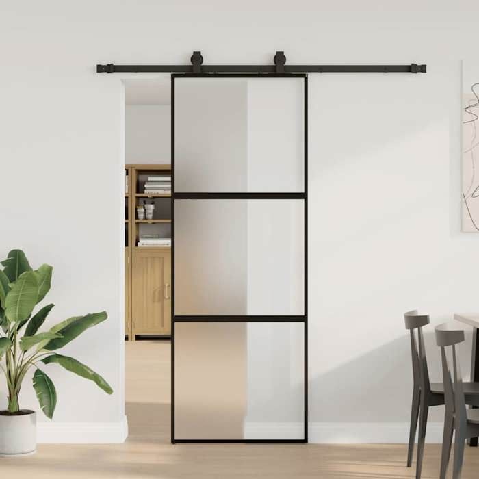 VidaXL Sliding Door Hardware Kit Black 76x205 Cm Tempered Glass, Sliding Door On Rail, Sliding Door 3375814