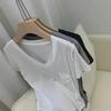 Drapey V-Neck Short Sleeve Women's T-Shirt - 2024 Summer Korean Style Trend