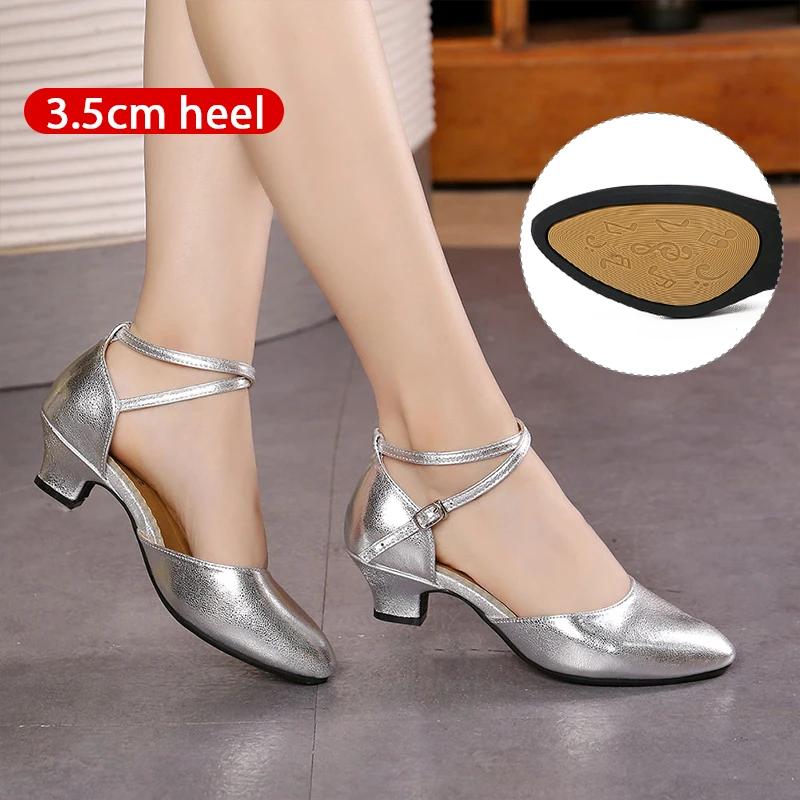 Leather Waltz Shoes Women's Modern Dance Shoes Dance Hall Tango Jazz Latin Shoes Girls Women's Dance Mid-heel