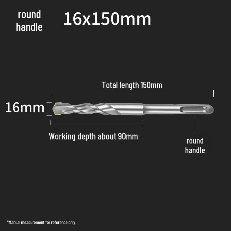 Square Shank 4-Flute Impact Drill Bit for Concrete, Round Shank 2-Flute Hole-Enlarging Drill Bit 150MM
