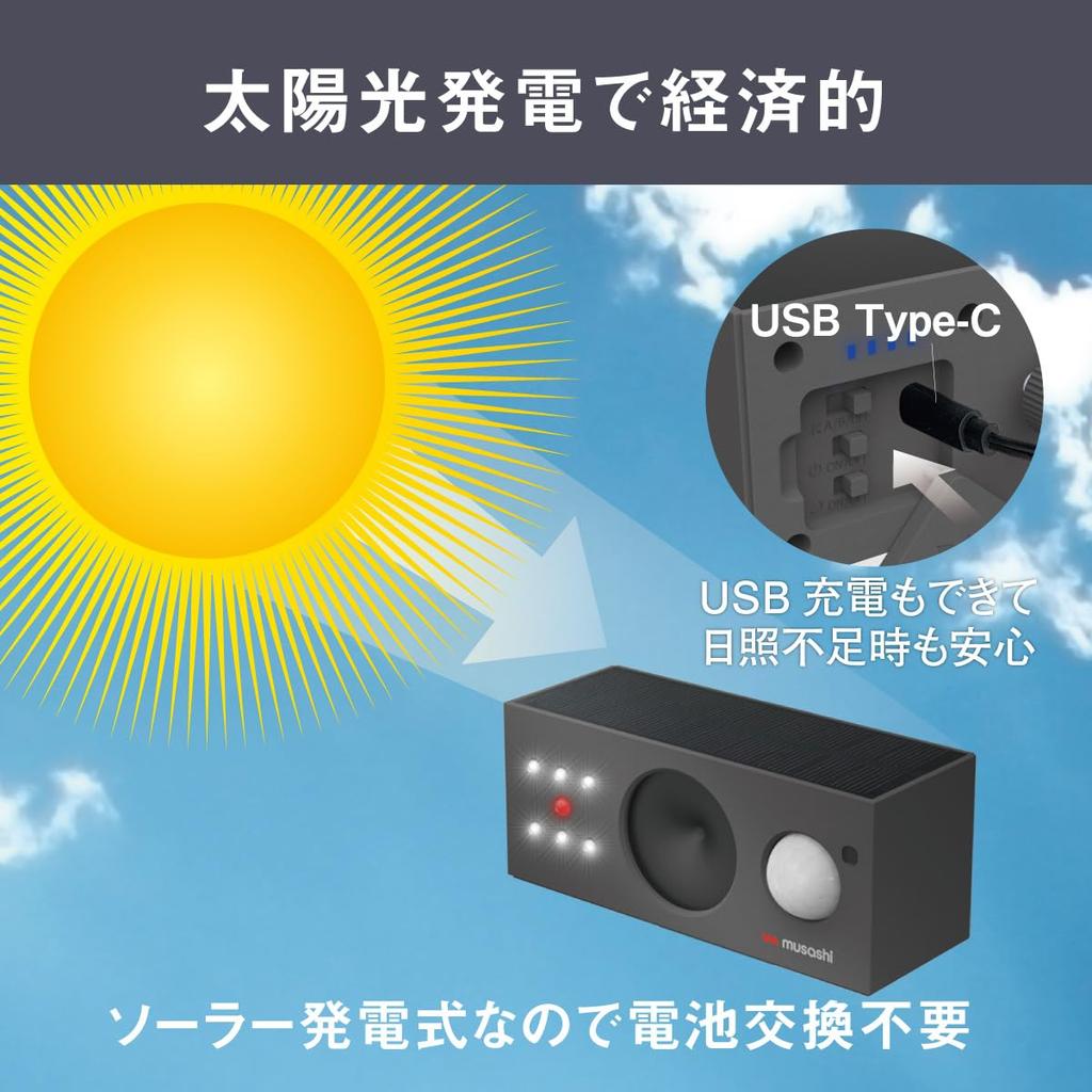 MUSASHI Solar Bird Animal Pest Control Bird IP65 Waterproof Repellent, Repellent, Device, Deterrent, Design, REP-700