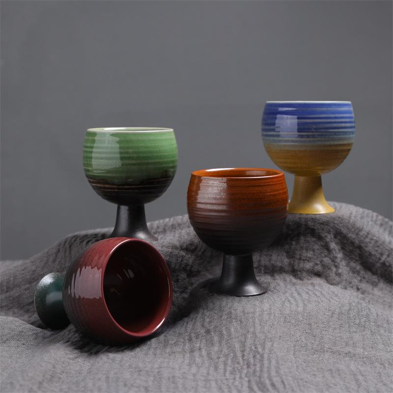 Kiln-Changed Ceramic Cup Tall Wine Glass Retro Small Capacity Wine Glass High Value Concentrated Coffee Cup Goods