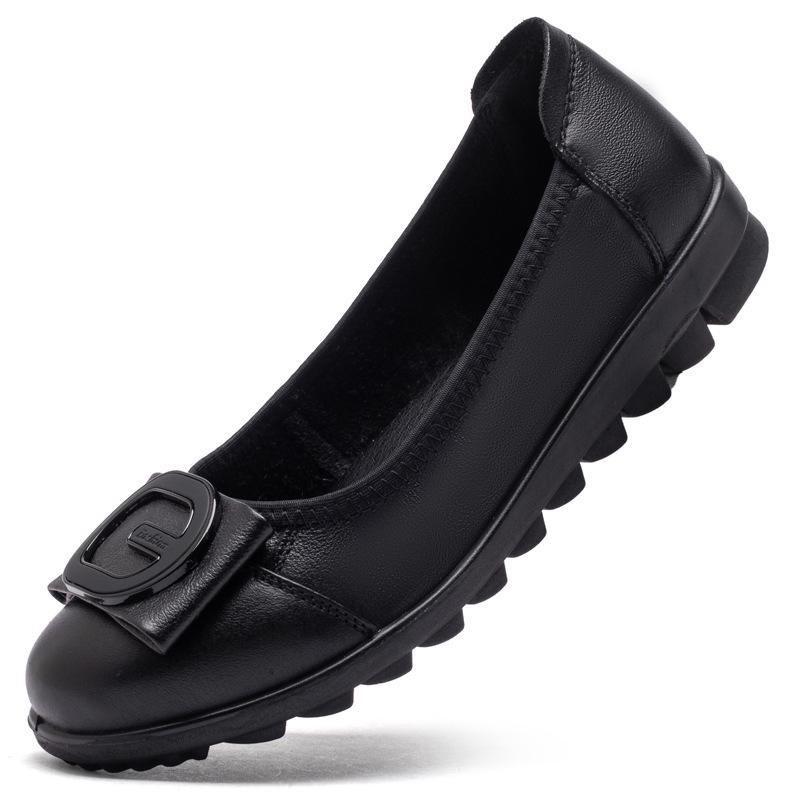 Ladies' Genuine Leather Non-Slip Slip-On Shoes - Soft Sole Comfort for Middle-Aged & Elderly