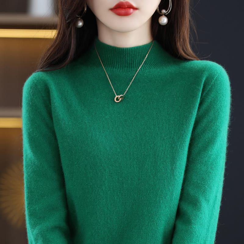 Women's High-Quality Cashmere Wool Sweater, Half-High Neck, Fashionable Slim Fit, Autumn/Winter Collection