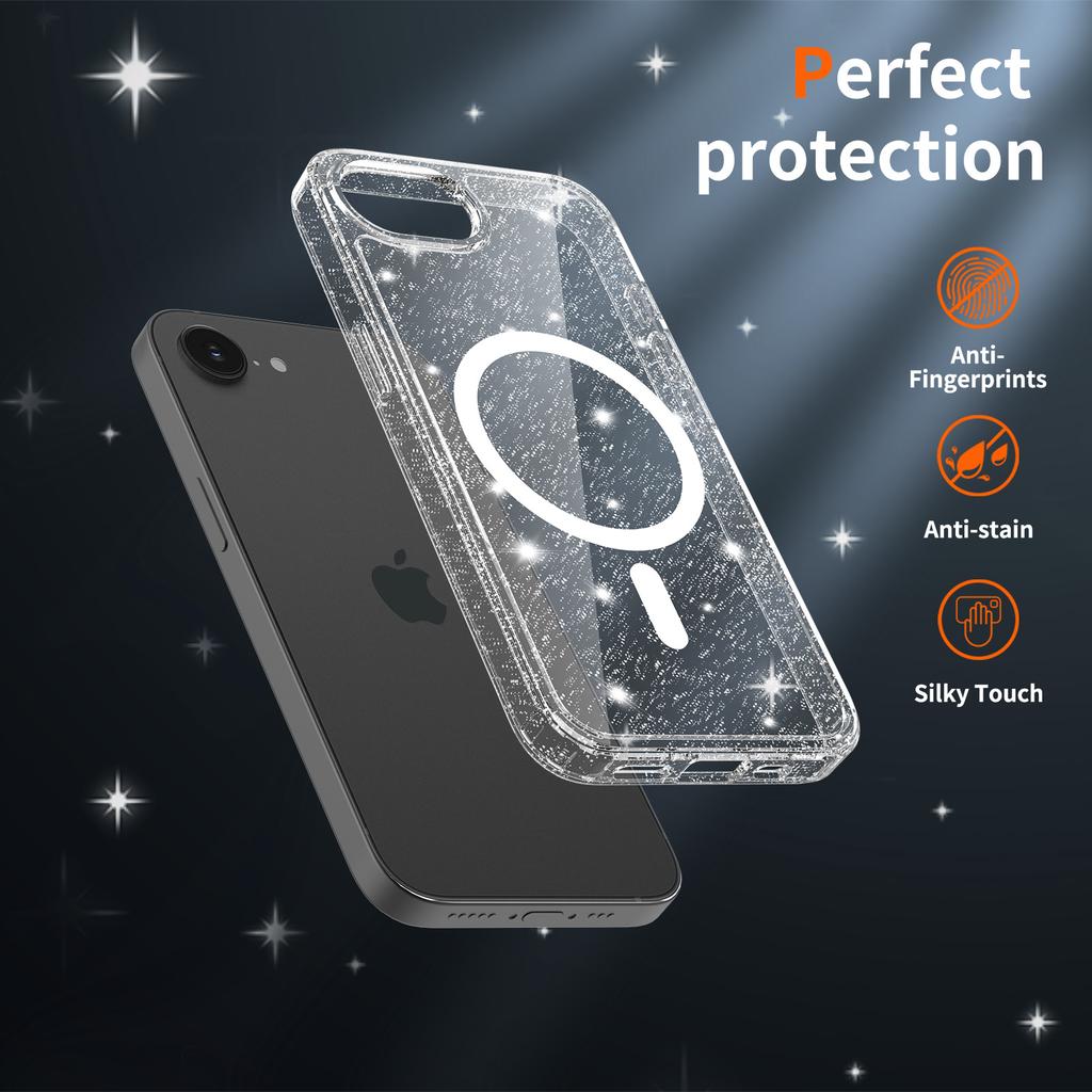 Magnetic Glitter Clear Case for Magsafe Iphone 17 Pro Max Air 16 Plus 16E 15 13Pro 14 Pro 16Pro 17Pro Mag Safe Anti Yellowing Phone Cover