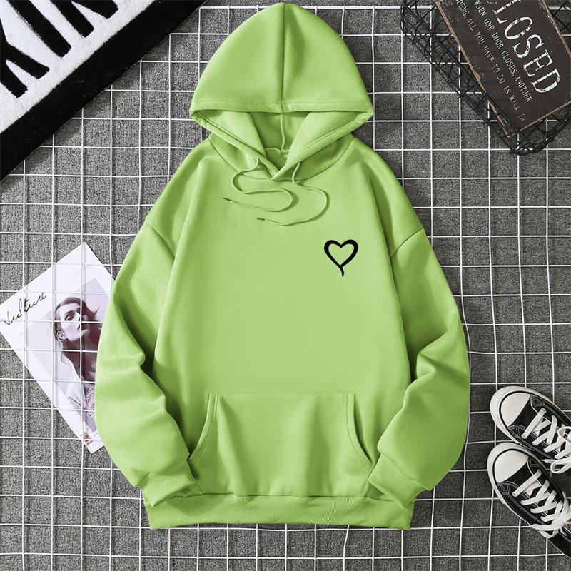 Simplic Heart Print Women Sweatshirt Soft Casual Loose Vintage Female Hoodies 2025 Winter Warm Fleece Student Tops Harajuku