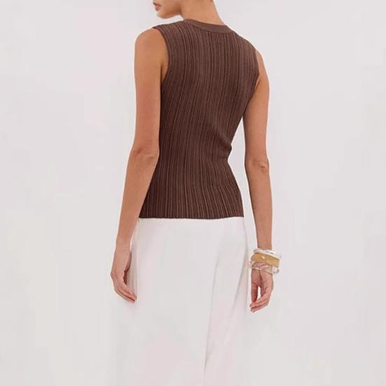 Summer Vest V-Neck Sleeveless Single-Breasted Design Tank Tops with Wrinkled Decoration Regular Fit Tops