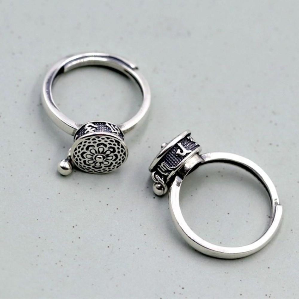 Tibetan Rotatable Spinner Ring Open Flower Fortune Wealth Ring Adjustable Ethnic Style Vintage Ring Women