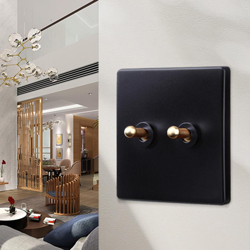 

Ретро-переключатель 1-4 Gang 2-сторонний настенный светильник Латунный рычажный переключатель Черный ПК Матовая панель Бесплатно