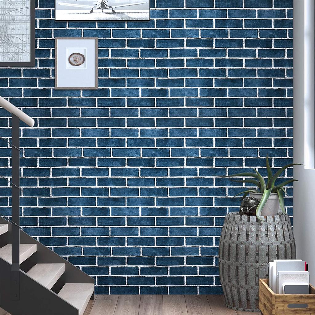 Plane 3D Effect Blue Brick Wallpaper Self-Adhesive Paper For Bedroom Home Decoration Peel And Stick Wall Sticks Easy To Paste