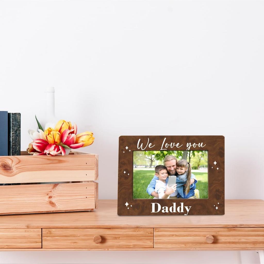 Dad Gift, We Love You Daddy Picture Frames, Father's Birthday Wood Picture Frame Gift, Family Wooden Photo Frame Fitting a 4x6 Inch Photo, Display on