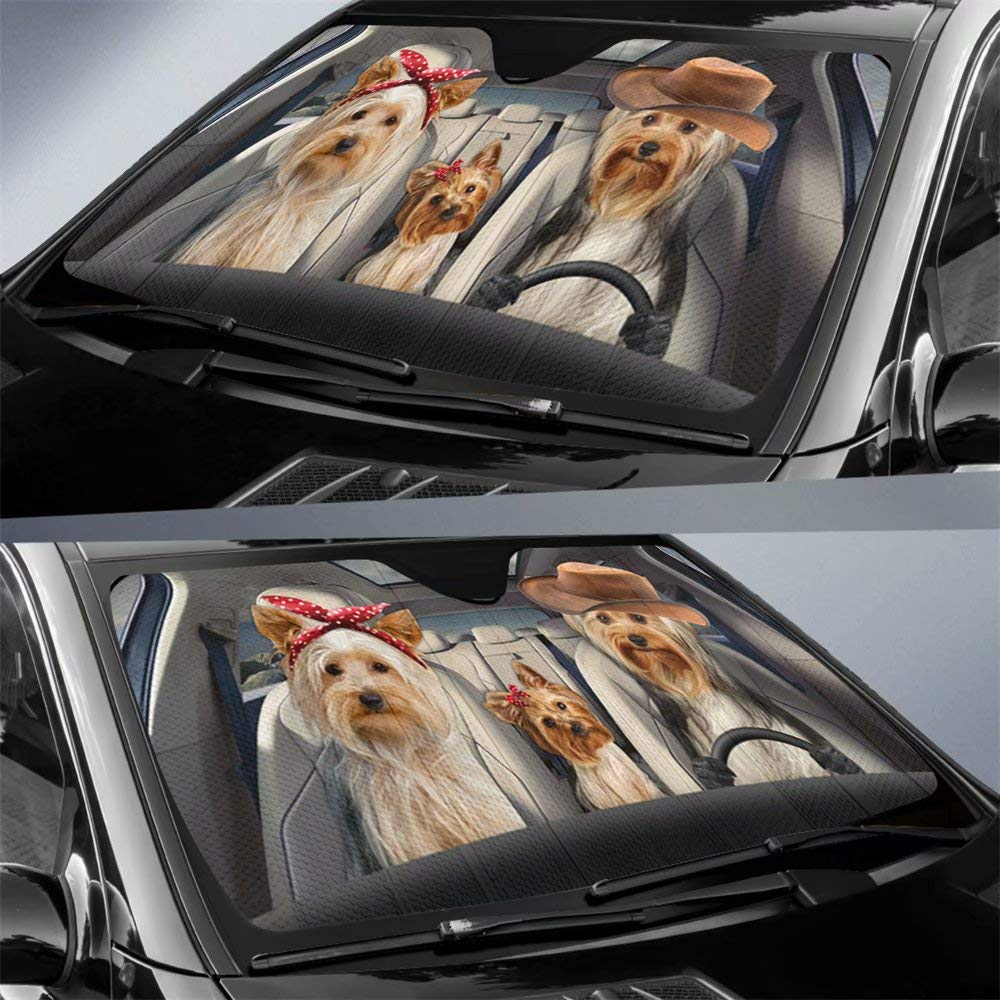 Yorkie Terrier Car Windshield Sun Shade Foldable Dog Car Front Window Sunshade,Pet Family Driver Auto Sunshield Animal Sun Shield Visor,Protector