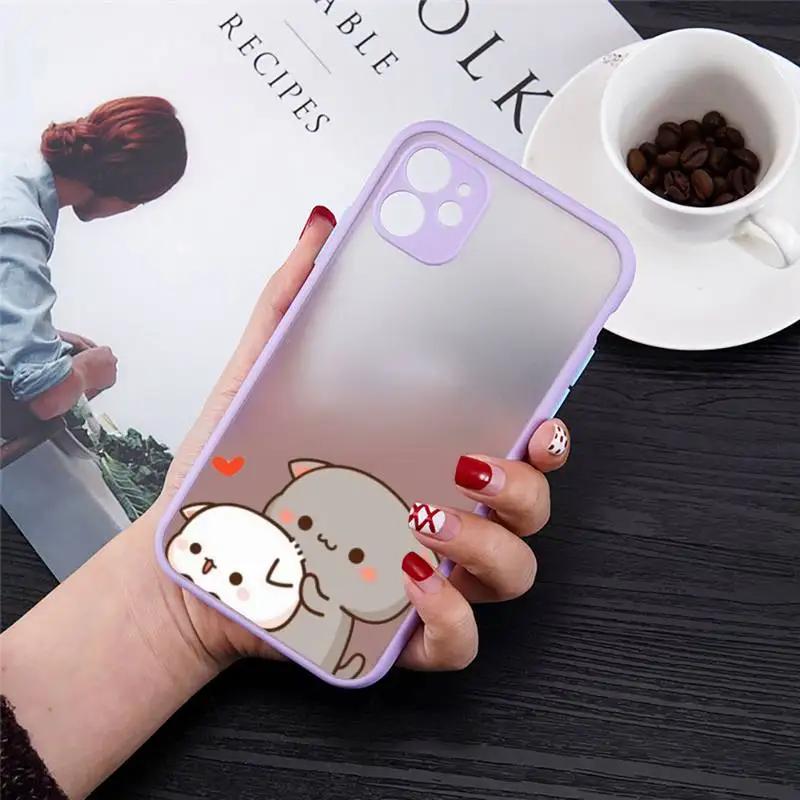Cartoon Peach Mochi Cat Phone Case For iPhone 11 12 13 14 15 Pro MAX 7 8 Plus Case For iPhone X XS MAX XR Cover Shockproof Funda