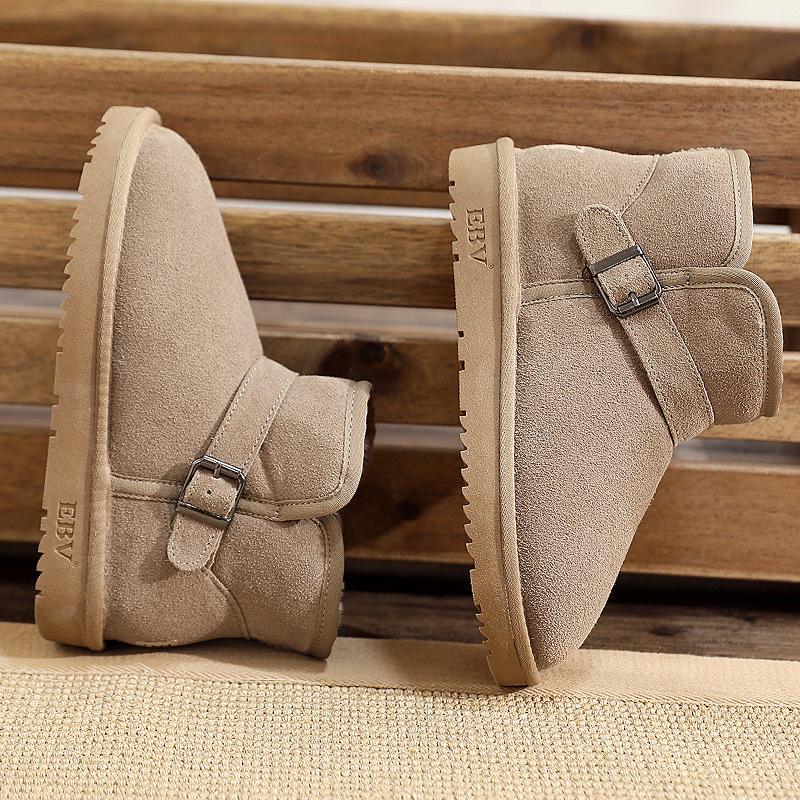 EBV New Cowhide Snow Boots Women's Short Boots Short Boots Thickened Fur Integrated Non-slip Bread Shoes Cotton Shoes