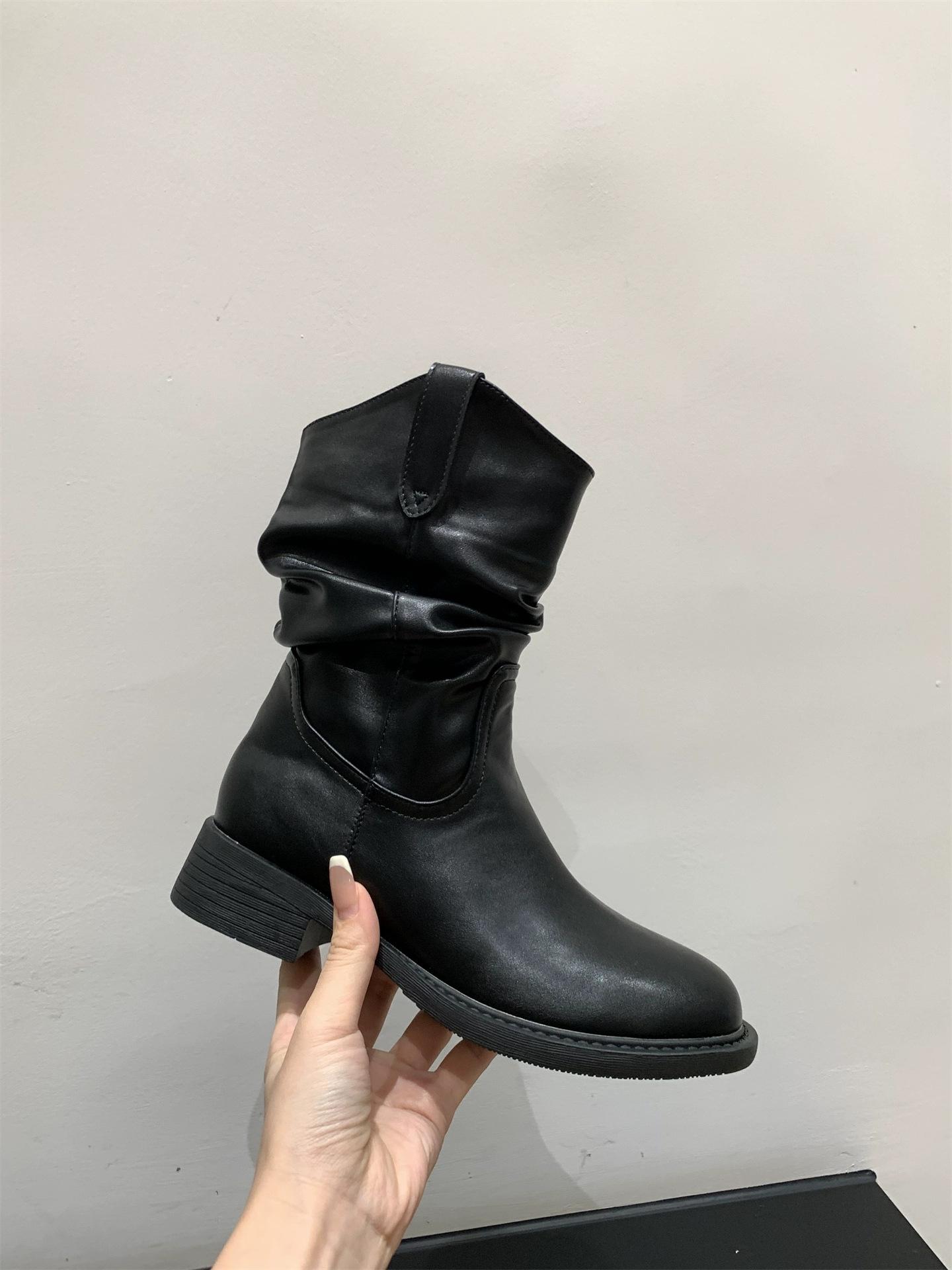 

Версия из коровьей кожи~ Ботинки Maillard Martin женские 2025 осень новые на толстой подошве средней высоты вестерн матовая кожа короткие ботинки 39 чёрный