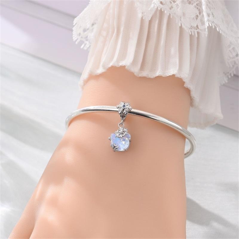 copper Winter Snowflake Cat Crystals Pendant Charm Compatible With Authentic Charm Bracelets Women Do It Yourself Jewellery Gift