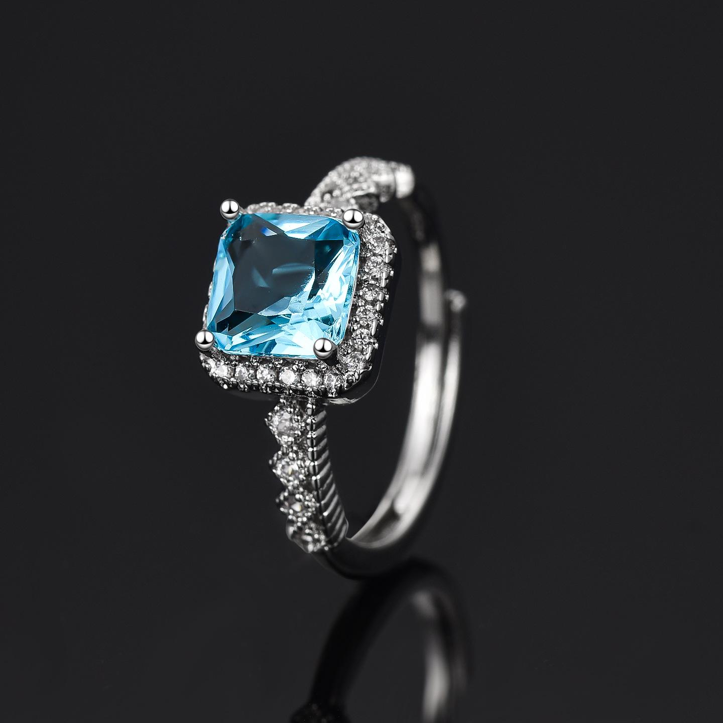 

Blue Sugar Cube Women s Adjustable Open Ring - Four-Claw Inlaid Design, Fashion Light Luxury Adjustable Open