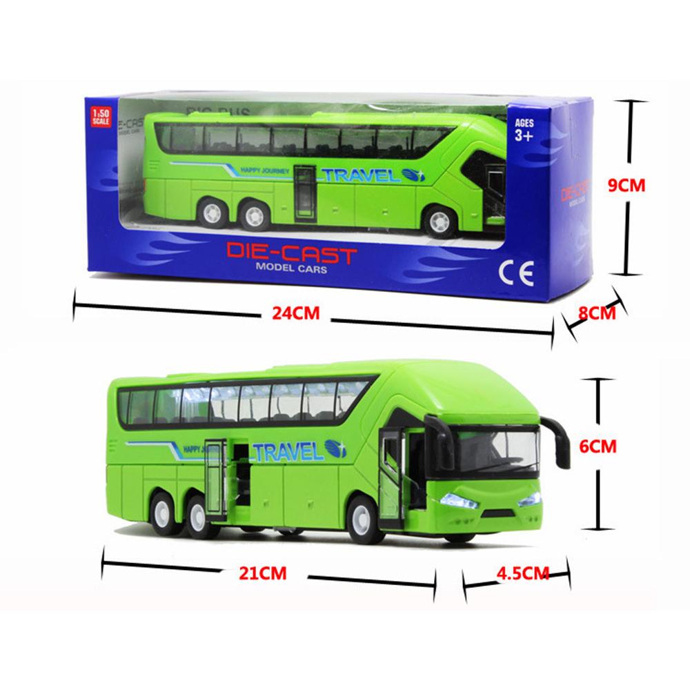 Autobus da viaggio urbano pressofuso in scala 1/50 di colore verde con luce sonora tirata indietro
