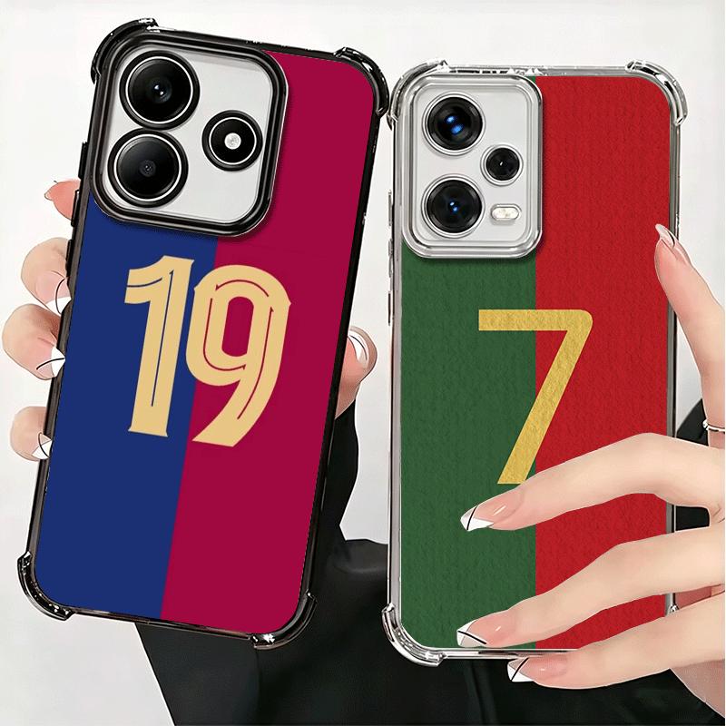 FootBall Number 7 10 19 Plating Phone Case For Xiaomi Redmi Note 14 15 Pro Plus 13 12 11 11S 11T 10 9S 9 5G Anti-Fall Airabag Co