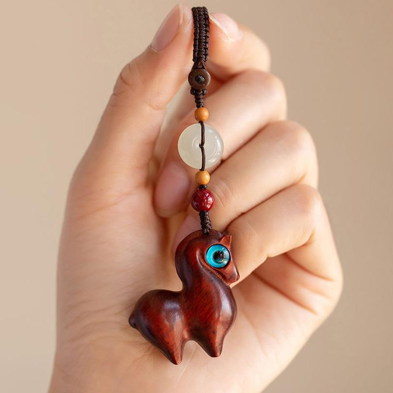 1 Pendentif Cheval Exquis Pendentif Téléphone Portable Mignon Porte-clés Voiture Cadeau Nouvel An Boucle de Jade Pendentif en Bois