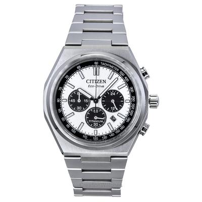 Zenshin Chronograf Super Tytan Srebrna Tarcza Eco-Drive CA4610-85A 100M Zegarek Męski