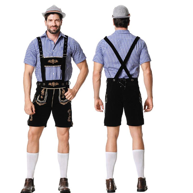 Halloween Traditional Costume Plaid Shirt Suspender Suit Adult Party Suit