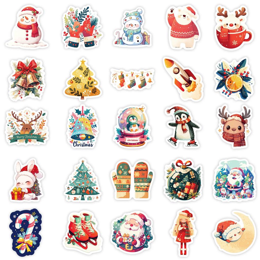 50Pcs Christmas Cartoon Stickers Christmas Gift Sticker Festivals Accessories Decals Scrapbook Luggage Laptop Phone Bike