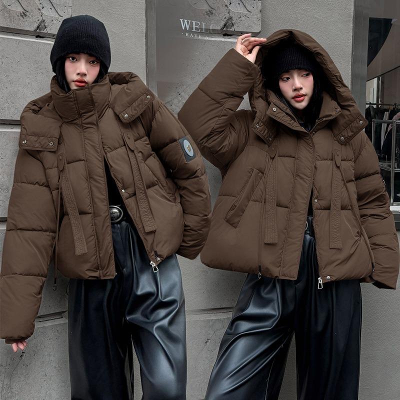 European short cotton-padded women's winter new coffee fashion hooded thickened bread jacket jacket