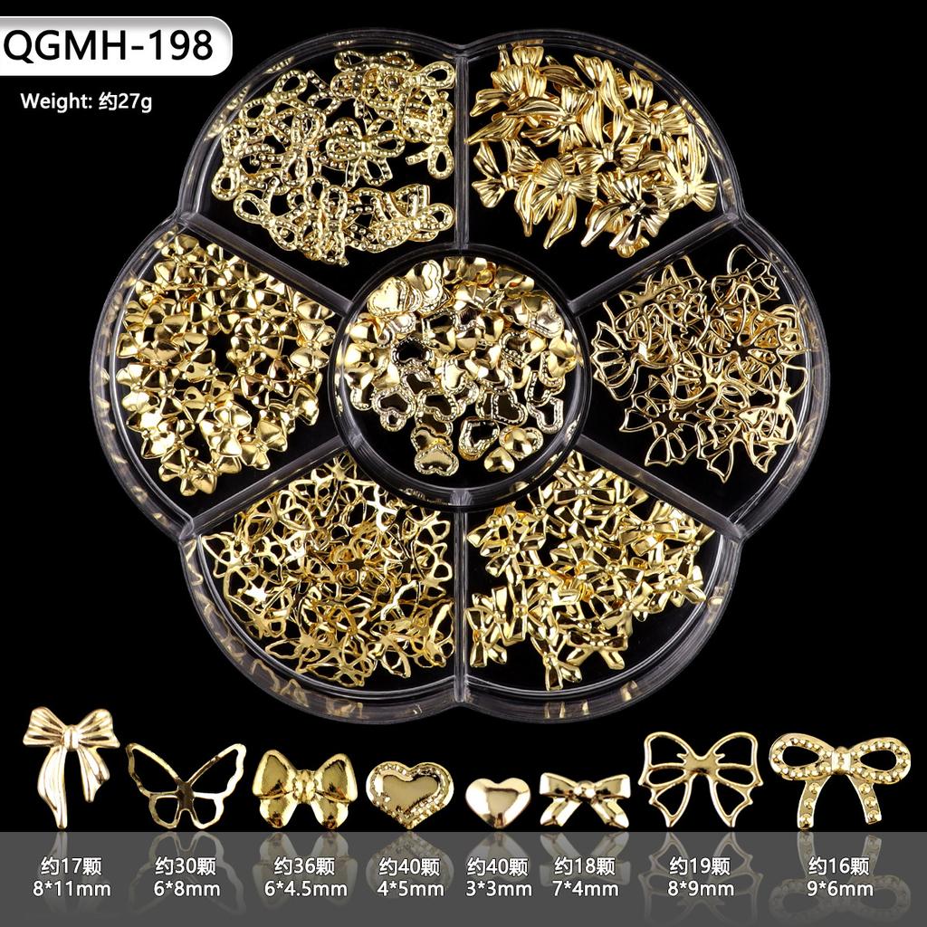 7-Grid Petal Box Nail Art Metal Alloy Three-Dimensional Bow Nail Art Jewelry Diy Silver Butterfly Nail Drill