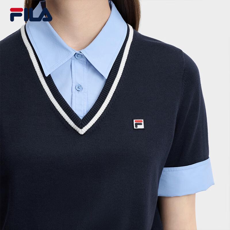 FILA Women's Faux Two-Piece Color Block Polo Knit Shirt