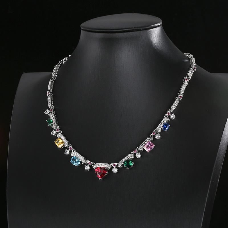 New Jewelry Necklace Light Luxury Inlaid With Geometric Colored Zircon Collarbone Chain Dopamine High-end Niche Women